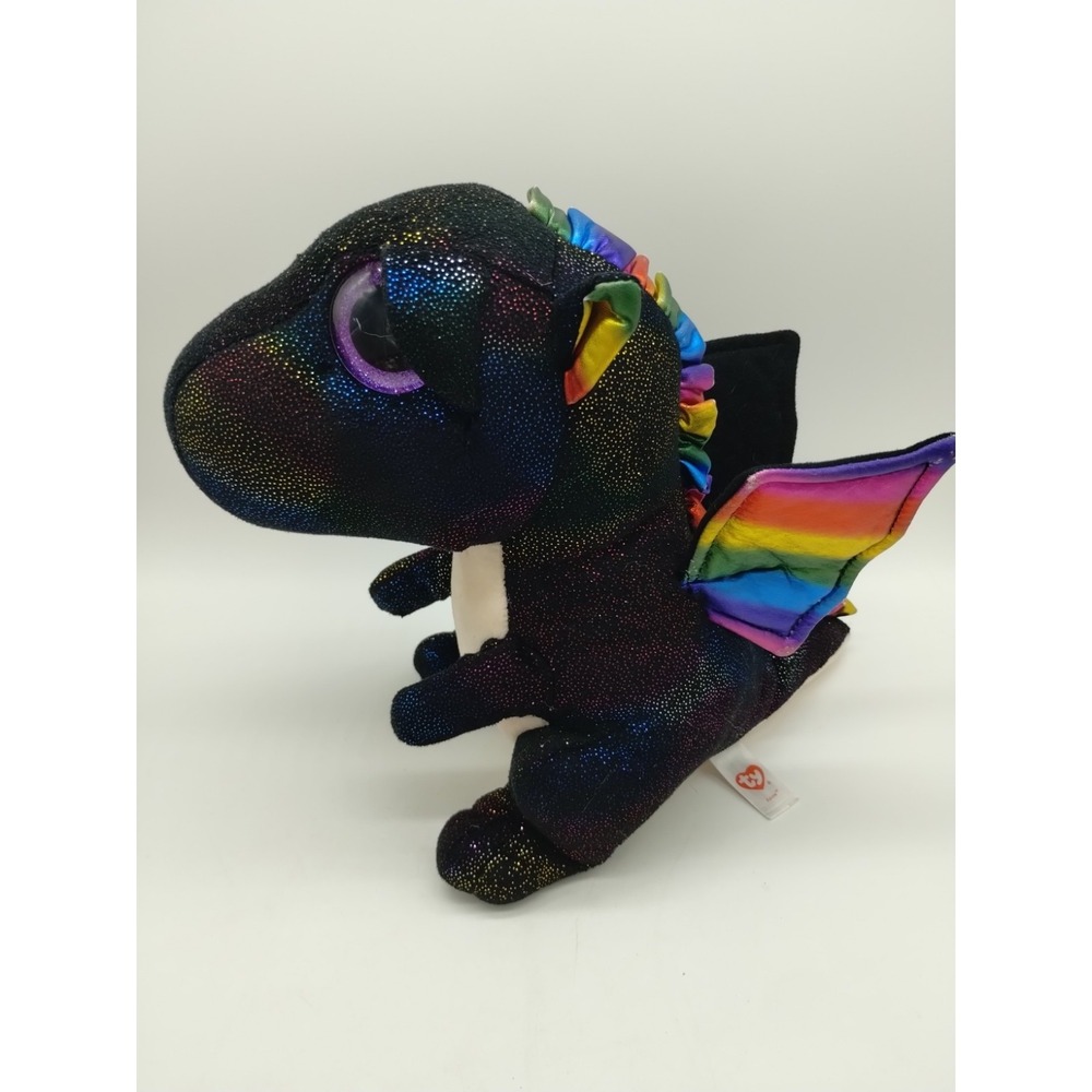 TY ANORA BLACK RAINBOW DRAGON 9" Plush Rainbow Wing Mythical Fantasy